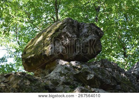 Devils Finger. The Rock Damaged By Explosion In The Woods Of Kuban.