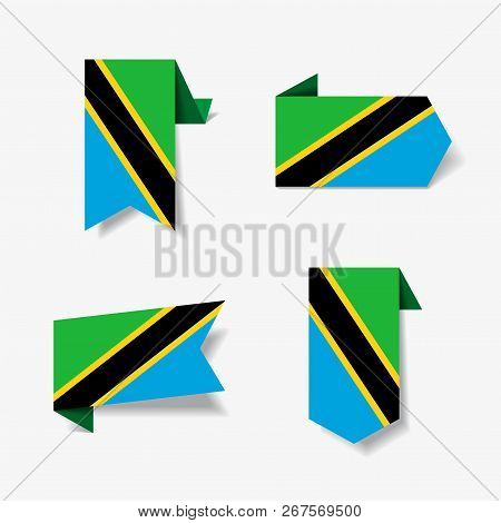 Tanzanian Flag Stickers And Labels. Vector Illustration.