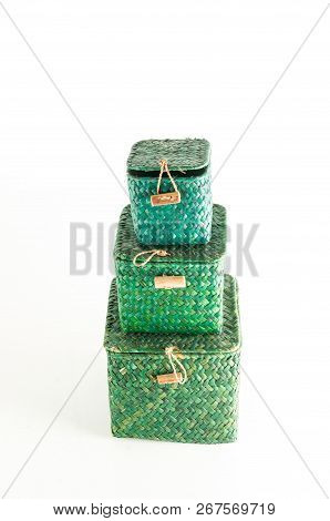 Vimini Wicker Boxes Isolated On White Background