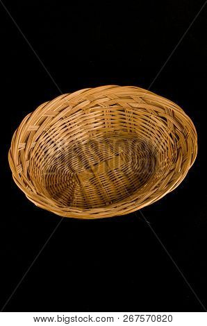 Close-up Of Vimini Bamboo Box Container Object On A Black Background