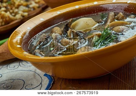 Bramboracka, Czech Potato Soup With Wild Forrest Mushrooms, Czech  Cuisine, Traditional Assorted Dis