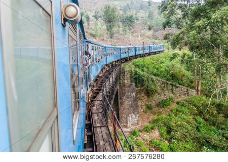 Bandarawela, Sri Lanka - July 15, 2016: Train Rides Through Mountains In Sri Lanka