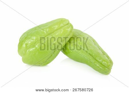 Whole Fresh Chayote On A White Background
