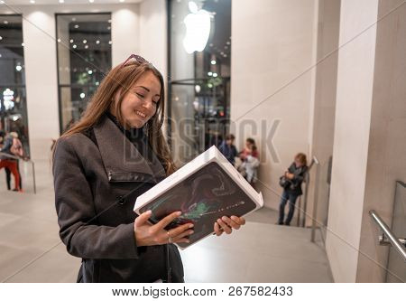 Barcelona, Spain - November 07, 2018: Woman Holding A New Ipad Pro