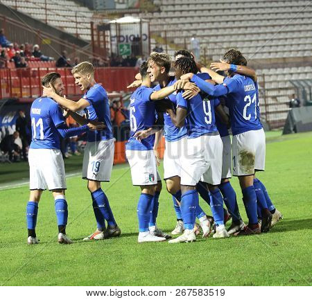 Vicenza, Vi,  Italy - October 15, 2018: Football Match Italy Vs Tunisia Under 21.italian Exultation 