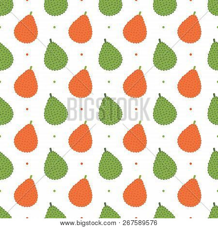 Gac Fruit, Baby Jack Fruit Cute Vector Seamless Pattern Background.