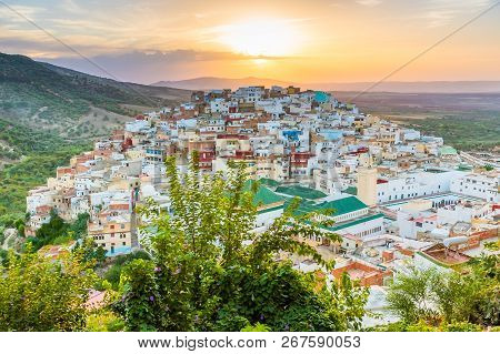 Beautiful Sunset View Of The Holy City Of Moulay Idris Close Volubilis, Meknes, Morocco, Africa
