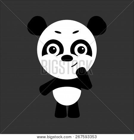 Cute Vector Panda. Panda Thinks. Gray Background. Flat Design. Vector.