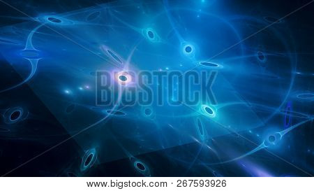 Blue Glowing Quantum Correlation, Computer Generated Abstract Background, 3d Rendering