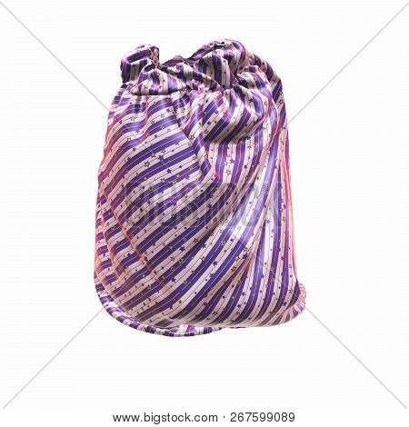Santa Clauss Striped Bag Or Sack, Full Of Gifts, On White Background. 3d Illustration