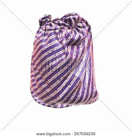 Santa Clauss Striped Bag Or Sack, Full Of Gifts, On White Background. 3d Illustration