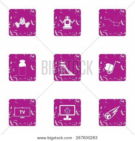 Computerization Icons Set. Grunge Set Of 9 Computerization Vector Icons For Web Isolated On White Ba