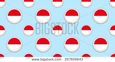 Monaco Round Flag Seamless Pattern. Monacan Background. Vector Circle Icons. Geometric Symbols. Text