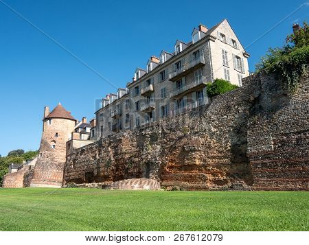 Ancient Monument Of The City Of Le Mans. Old City Wall.