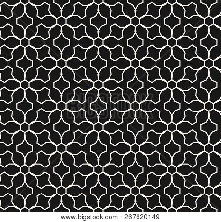 Abstract Geometric Seamless Pattern. Monochrome Ornamental Texture, Thin Lines, Subtle Lattice, Mesh