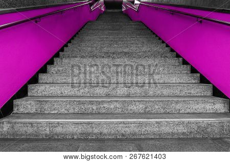 View To A Big Red Colored Empty Staicase With A Atmospheric Mood.
Close-up Of A Red Modern Steps.