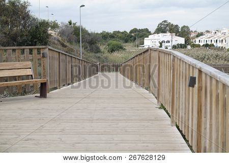 Wooden Fenced Walkway In Mil Palmeras In Spain