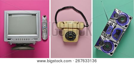 Rotary Retro Phone On A Pink Pastel Background. Hot Line. Helpline. Top View..