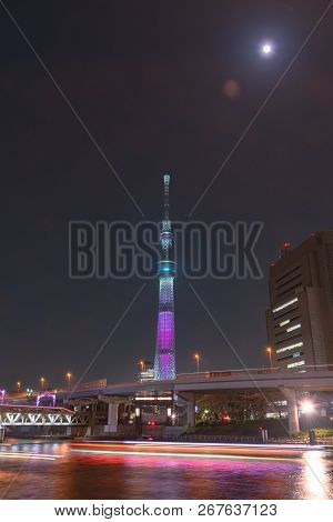 Tokyo, Japan - March 29, 2018: View Of The Tokyo Skyline From Across The Sumida River In Asakusa Inc