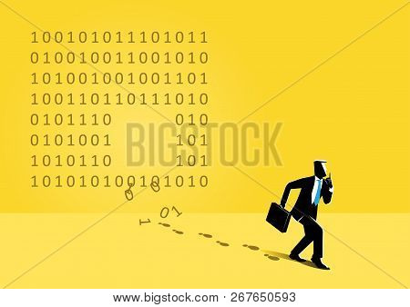 An Illustration Of Businessman Sneaking Out And Steal Binary Code