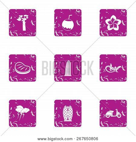 Romantic Trip Icons Set. Grunge Set Of 9 Romantic Trip Vector Icons For Web Isolated On White Backgr
