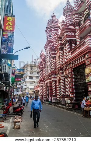 Colombo, Sri Lanka - July 26, 2016: Jami Ul-alfar Mosque In Colombo, Sri Lanka