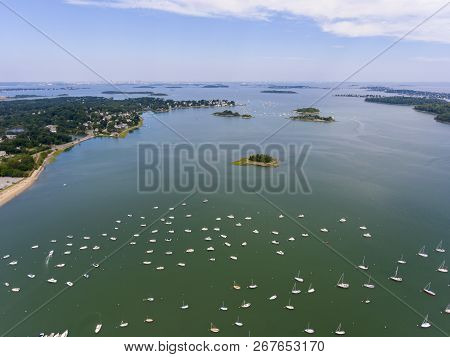 Hingham Harbor Aerial View In Hingham Near Boston, Massachusetts, Usa.
