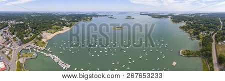 Hingham Harbor Panorama Aerial View In Hingham Near Boston, Massachusetts, Usa.
