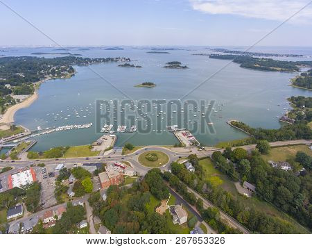 Hingham Harbor Aerial View In Hingham Near Boston, Massachusetts, Usa.