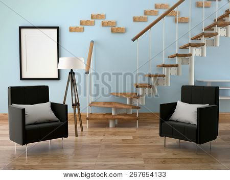 Modern Living Room Interior Design. 3d Rendering