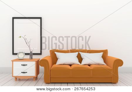 Frame And Orange Furniture Style. 3d Rendering