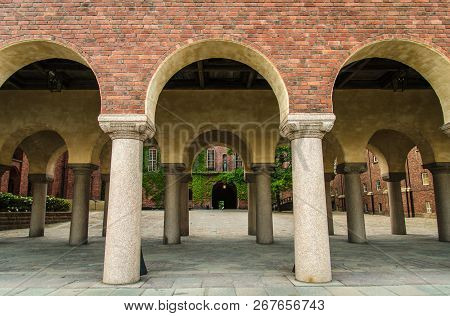 View Of Stockholm City Hall Courtyard Building (stadshuset) Of Municipal Council And Nobel Prize Thr