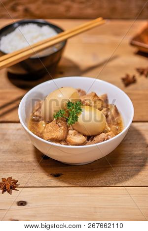 Taiwanese Cuisine. Braised Pork And Egg With Rice.