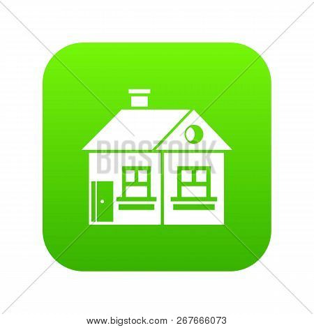 Large Single-storey House Icon Digital Green For Any Design Isolated On White Illustration