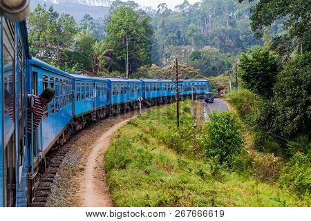 Bandarawela, Sri Lanka - July 15, 2016: Train Rides Through Mountains In Sri Lanka