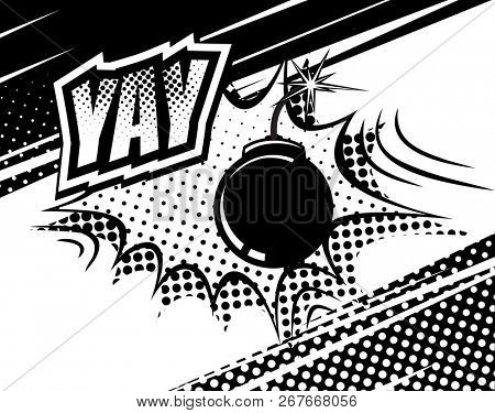 YAY comic sound. Bubbles and explosions in pop art style. Elements of design.  illustration