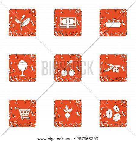 Verdant Icons Set. Grunge Set Of 9 Verdant Icons For Web Isolated On White Background