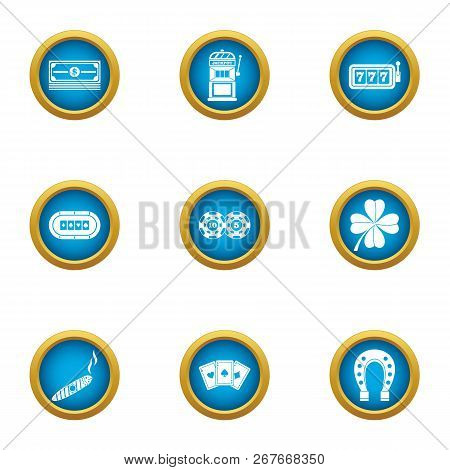 Gambling Establishment Icons Set. Flat Set Of 9 Gambling Establishment Icons For Web Isolated On Whi
