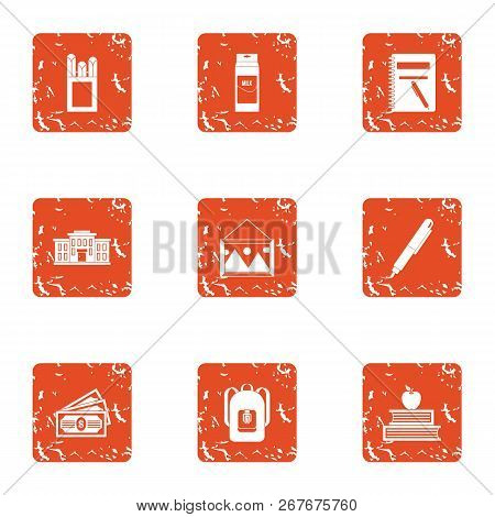 Tuition Fees Icons Set. Grunge Set Of 9 Tuition Fees Icons For Web Isolated On White Background