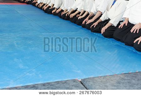 People In Kimono And Hakama On Martial Arts Training Seminar