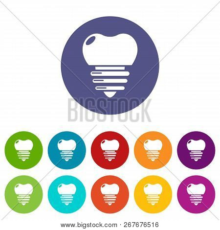 Dental Implant Icons Color Set For Any Web Design On White Background