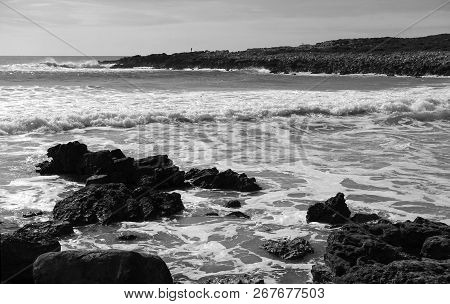 Praia Do Ingrina In Winter In Black And White