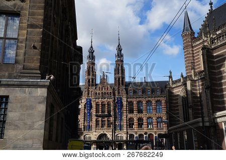 Amsterdam, Netherlands - September 25 2018: View Onto Historic Neogothic Building Of The Former Main