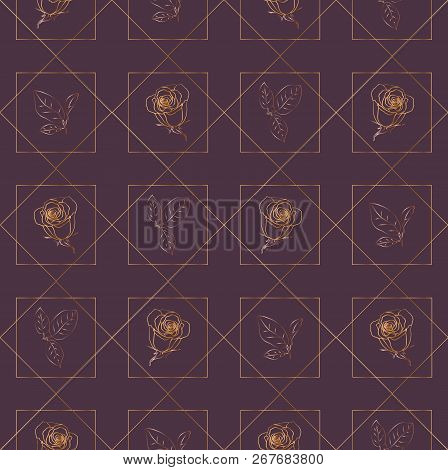 Seamless Pattern With Roses And Squares. Vector Illustration