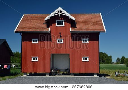 A typical Norwegian farm.Traditional buildings. 18 June,2018. Degerness,Norway