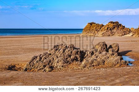 Wild Rocky Beach In Brittany On Armor Coastline.