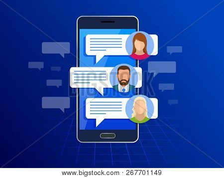 Chating And Messaging On Smartphone Concept. Sms Messages And Speech Bubbles. Short Message Service 