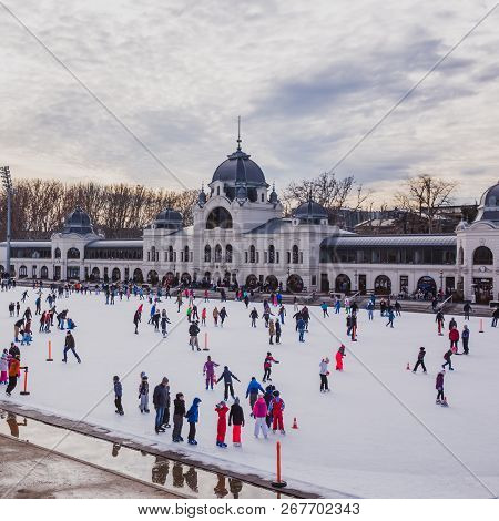 Budapest, Hungary - December 31, 2018: City Park Ice Rink On January 03, 2018 In Budapest, Hungary. 