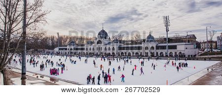 Budapest, Hungary - December 31, 2018: City Park Ice Rink On January 03, 2018 In Budapest, Hungary. 