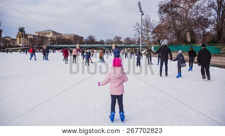 Budapest, Hungary - December 31, 2018: City Park Ice Rink On January 03, 2018 In Budapest, Hungary. 